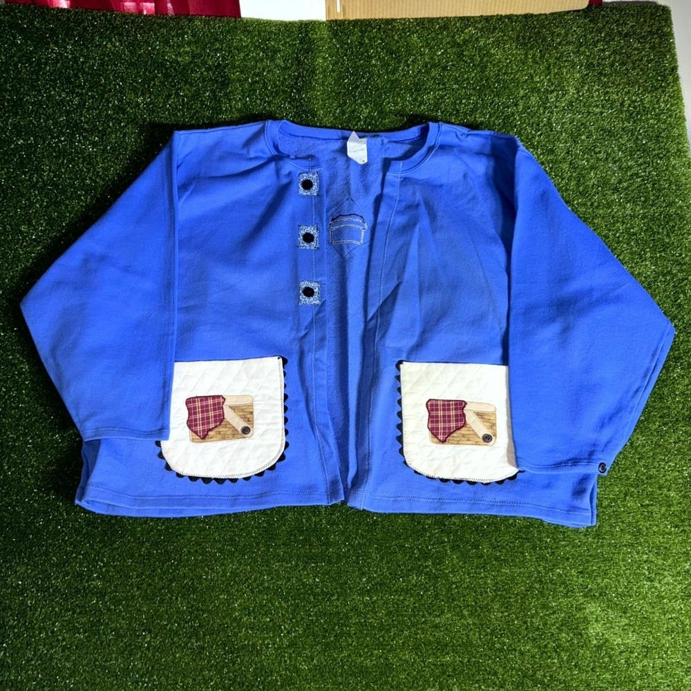 Vintage Blue PicnicBasket Applique Cardigan Sweatshirt Women 22W 24W Cottagecore